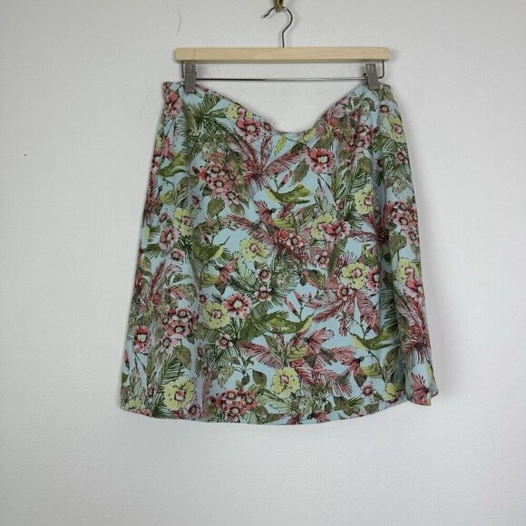 J. Jill Blue Tropical Floral Above Knee Cotton Knit Skirt Elastic Waist Sz Large - Picture 1 of 5